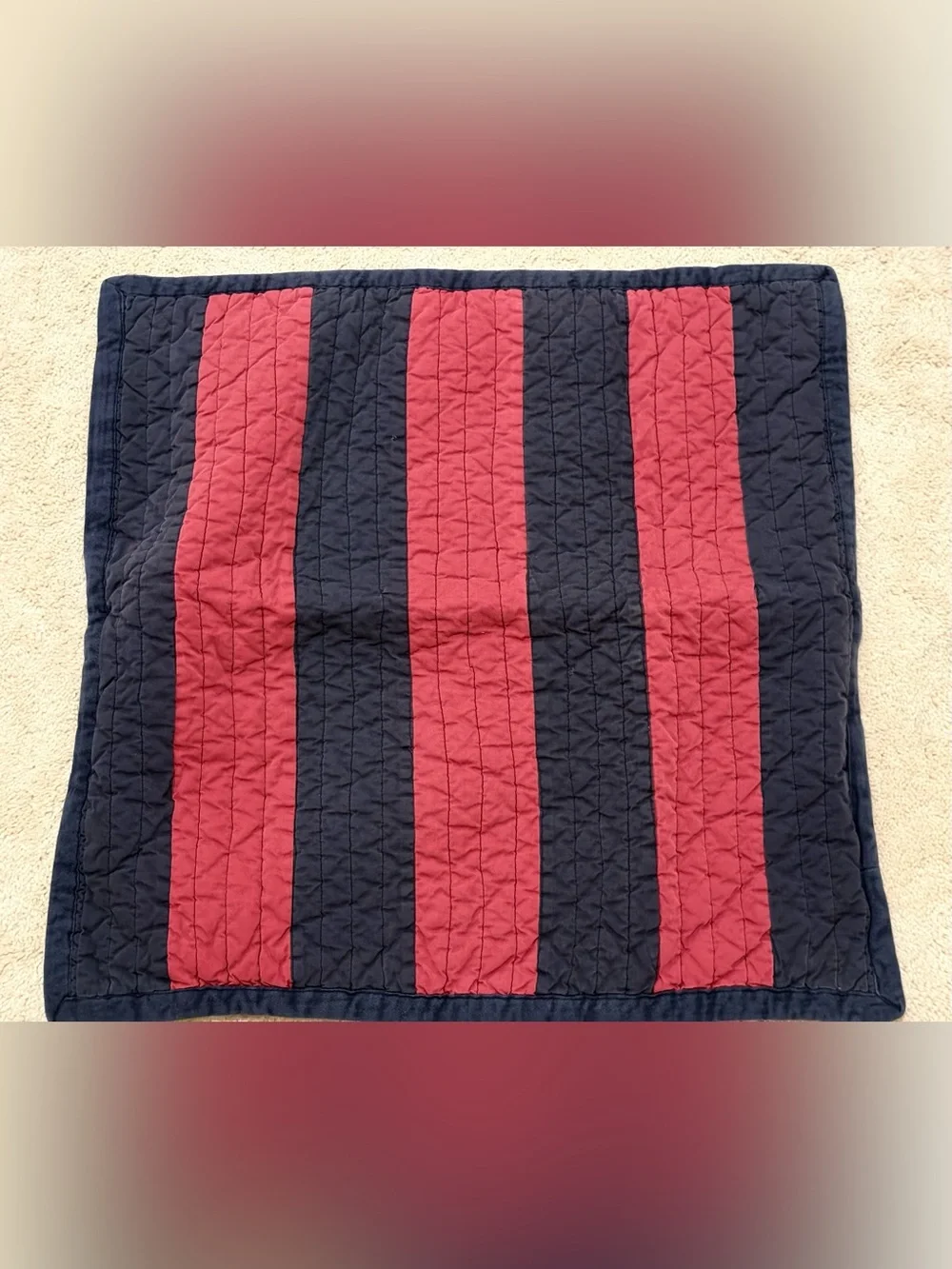 Pottery Barn Teen Striped Twin Quilt in Navy and Red and Matching Pillowcase